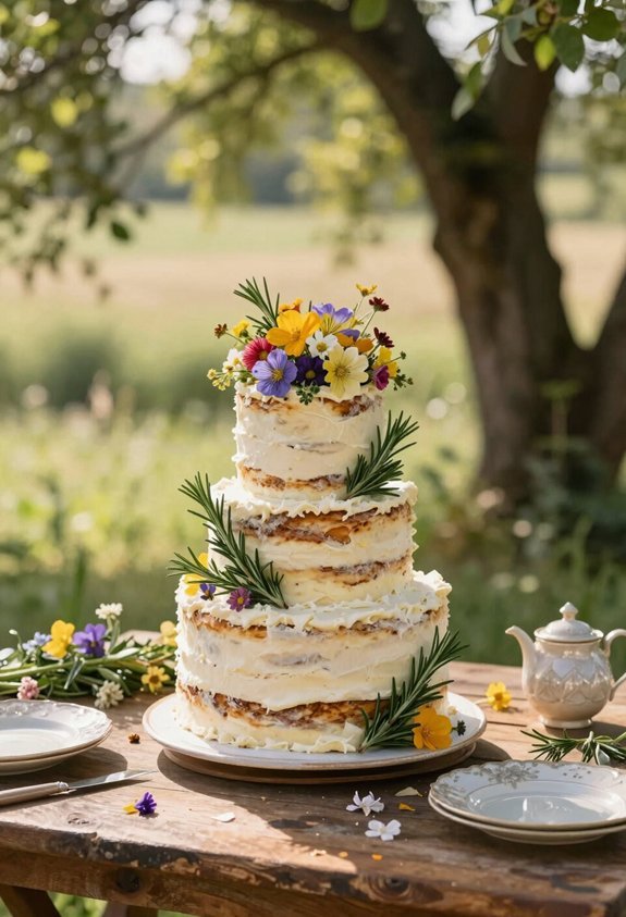 elegant rosemary wildflower cake