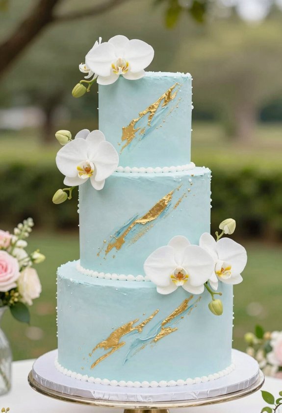 elegant sky blue orchid cake