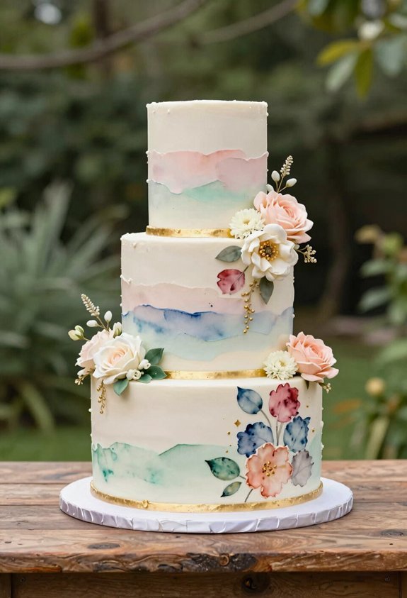 elegant watercolor floral cake