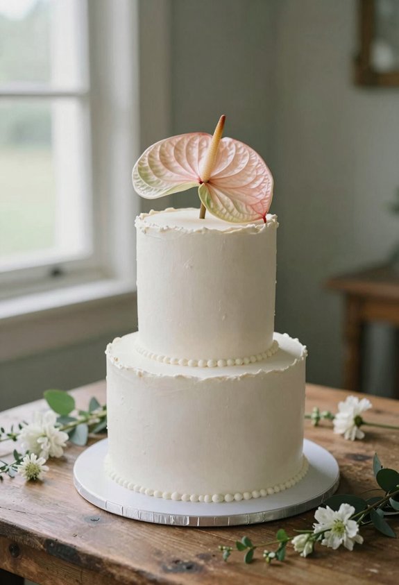 elegant white cake with anthurium