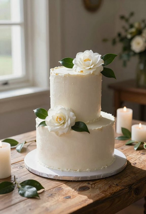 elegant white cake with flower