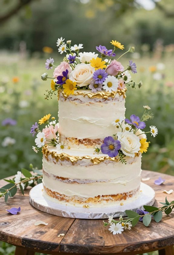 elegant wildflower gold cake