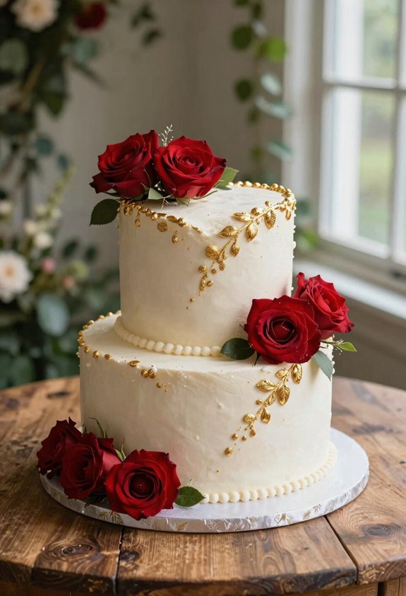 gold leaf red roses romance