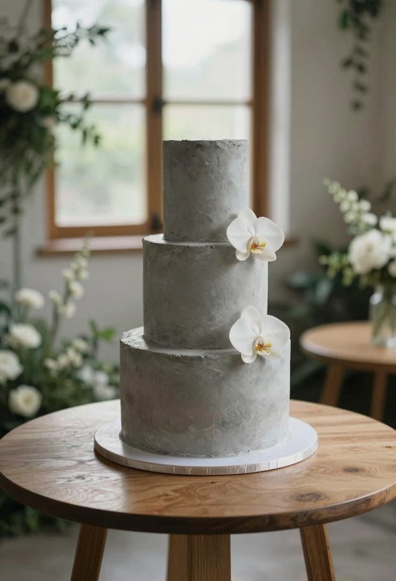 grey tiered orchid cake