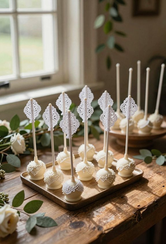 lace effect ivory cake pops