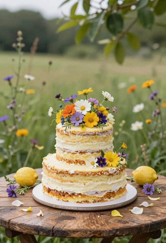 lemon cake with wildflowers