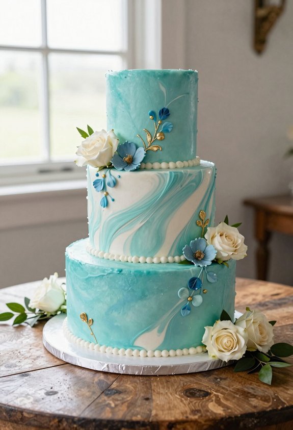marbled turquoise wedding cake