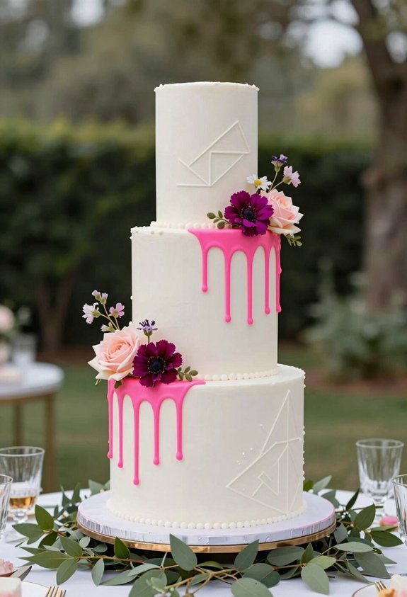neon pink drip cake