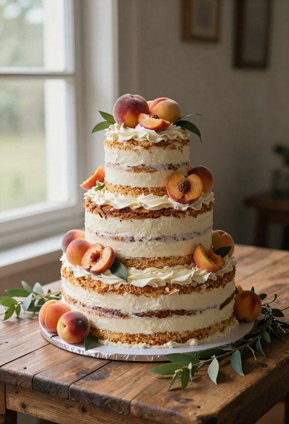 peach topped whipped naked cake