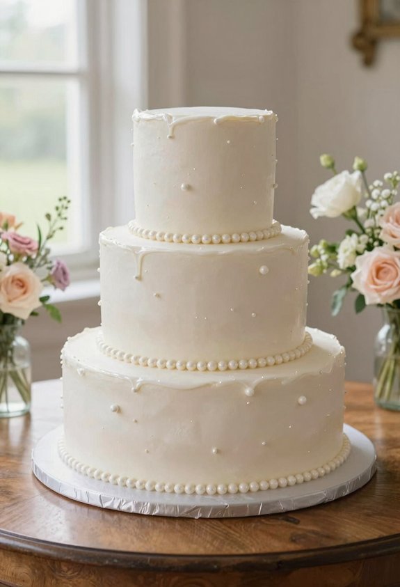 pearl dusted white cake elegance