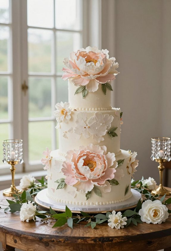 peony cake with gold accents