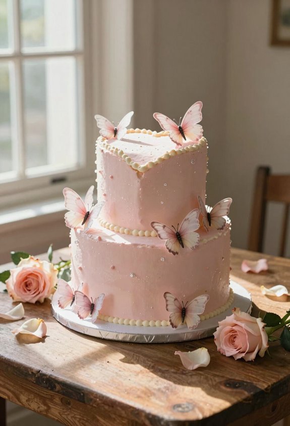 pink heart cake with butterfly