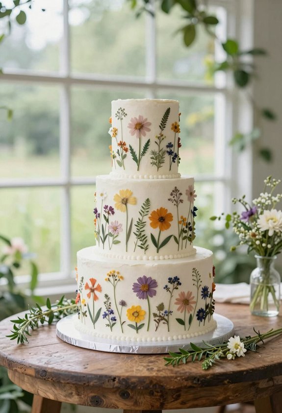 pressed wildflower panel cake