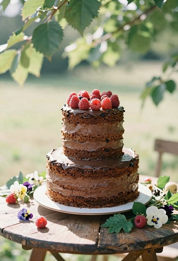 raspberry topped chocolate naked cake