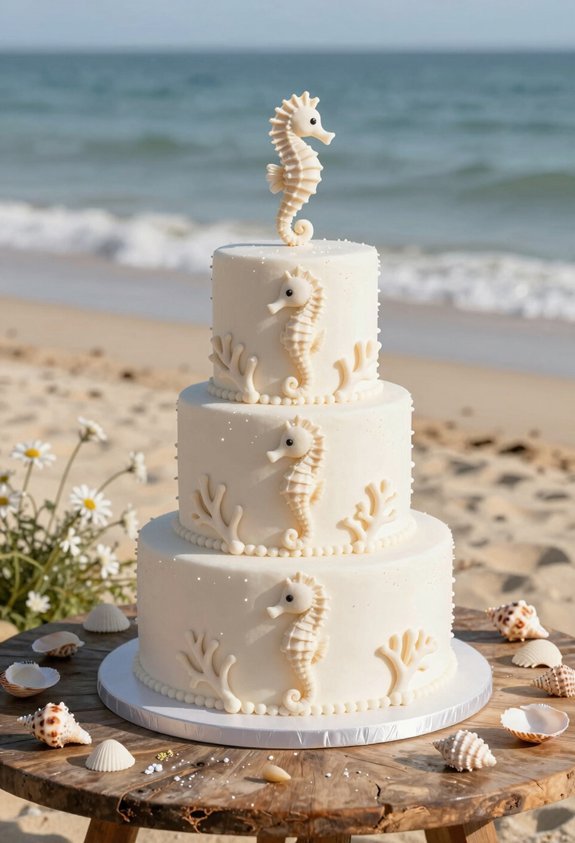 seahorse beach fondant cake