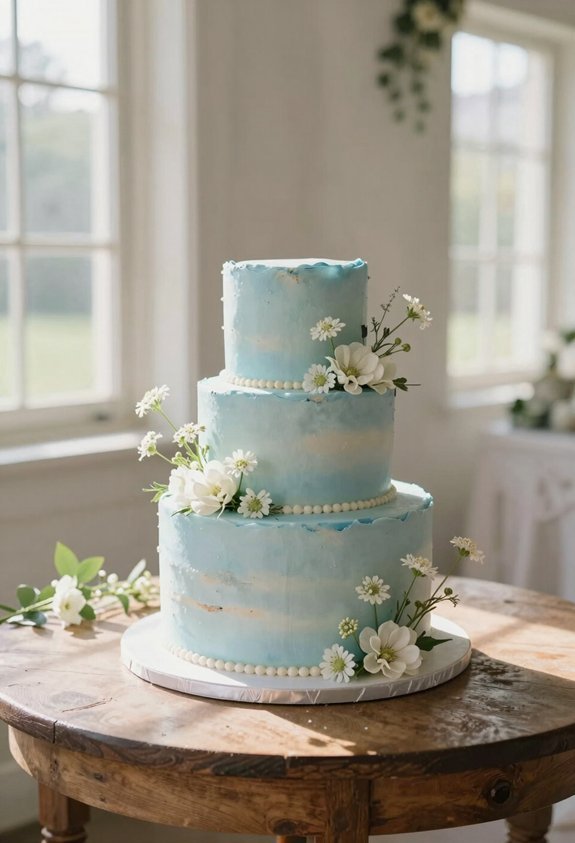 sky blue wildflower cake