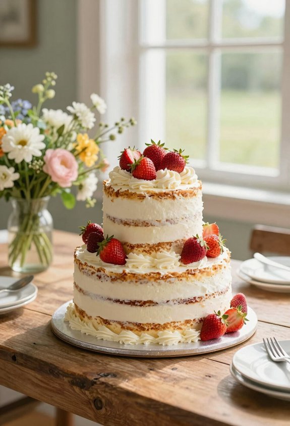strawberry cream semi naked cake