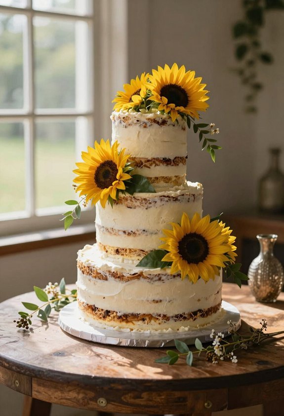 sunflower greenery naked cake