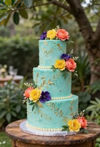 vibrant turquoise wedding cakes