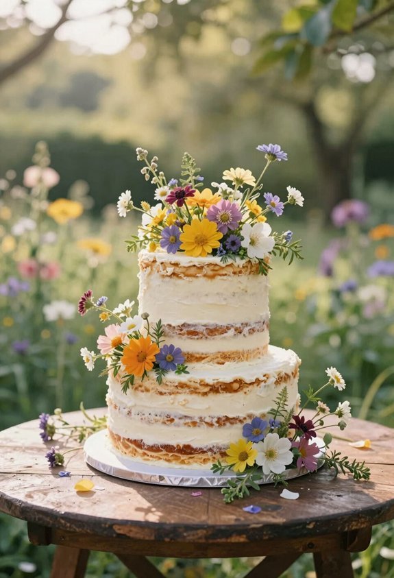 wildflower topped naked cake