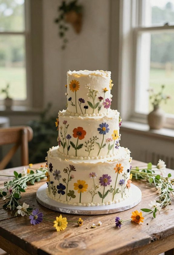 wildflower topped pastel cake