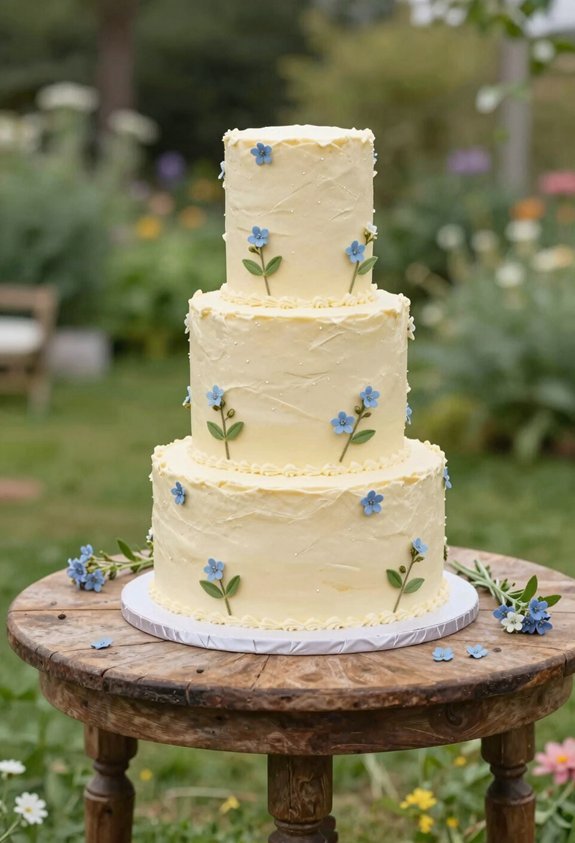 yellow buttercream with forget me nots