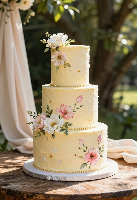 yellow floral watercolor cake